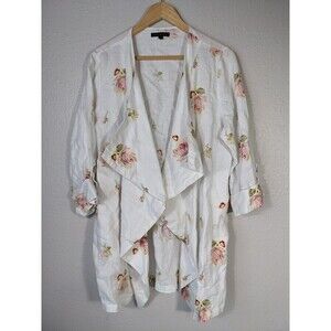 For Cynthia white Floral‎ Print Draped Front Linen Lightweight Jacket Size M N64